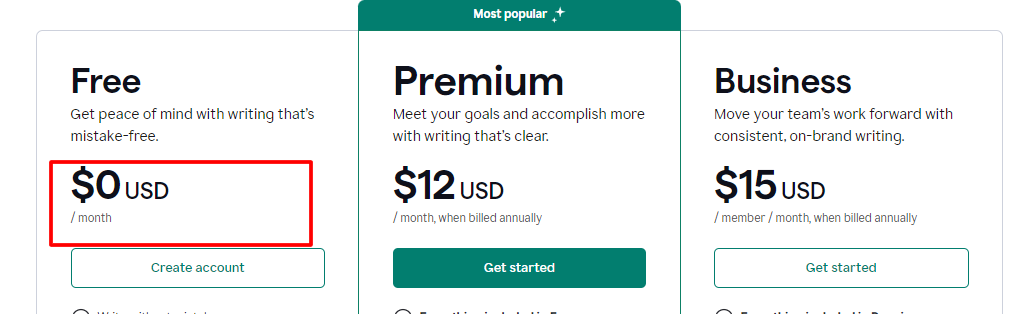 Grammarly Free Plan