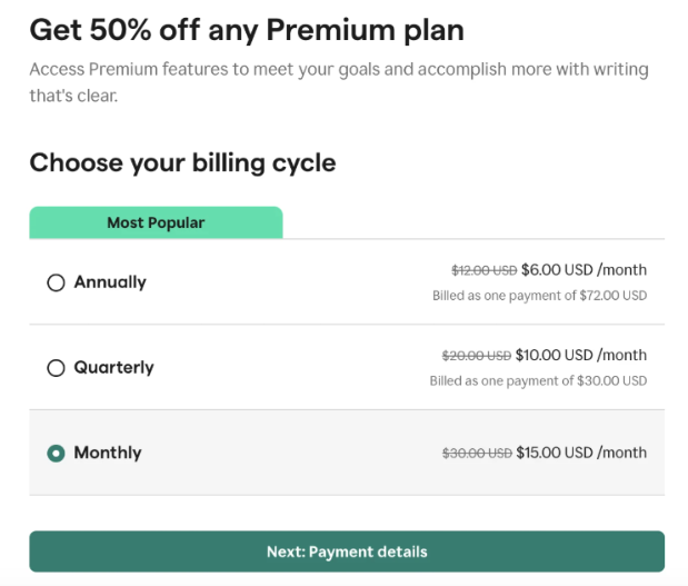 Grammarly Black Friday Sale Pricing