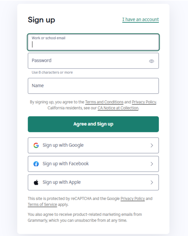  Grammarly Extension sign Up page