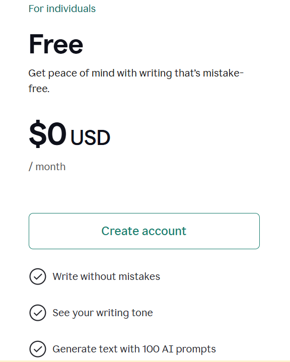 Grammarly Free Plan