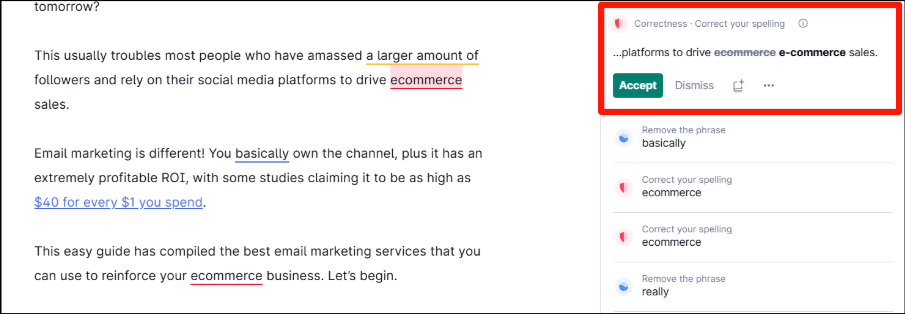 Grammarly’s “Correct your spelling