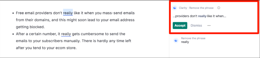 Grammarly Clarity suggestions